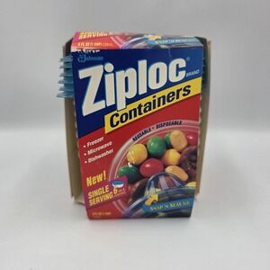 New Vintage Ziploc Round Single Serving Containers Blue 6 Ct. 1 Cup OR 8 oz.each